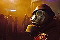 A protester wearing breathing gas mask. Clashes between protesters and interior troops persist. Euromaidan Protests