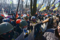 Barricade line separating interior troops and protesters.Development of clashes in Kyiv, Ukraine. Events of February 18, 2014