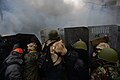 Protesters holding defensive positions during clashes in Kyiv, Ukraine. Events of February 19, 2014