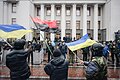 Samooborona (Self Defence) guard and activists at the entrance to Verkhovna Rada. Euromaidan, Kyiv, Ukraine. Events of February 22, 2014.