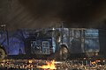 Water jets left by interior troops in the barricade line. Clashes in Kyiv, Ukraine. Events of February 18, 2014