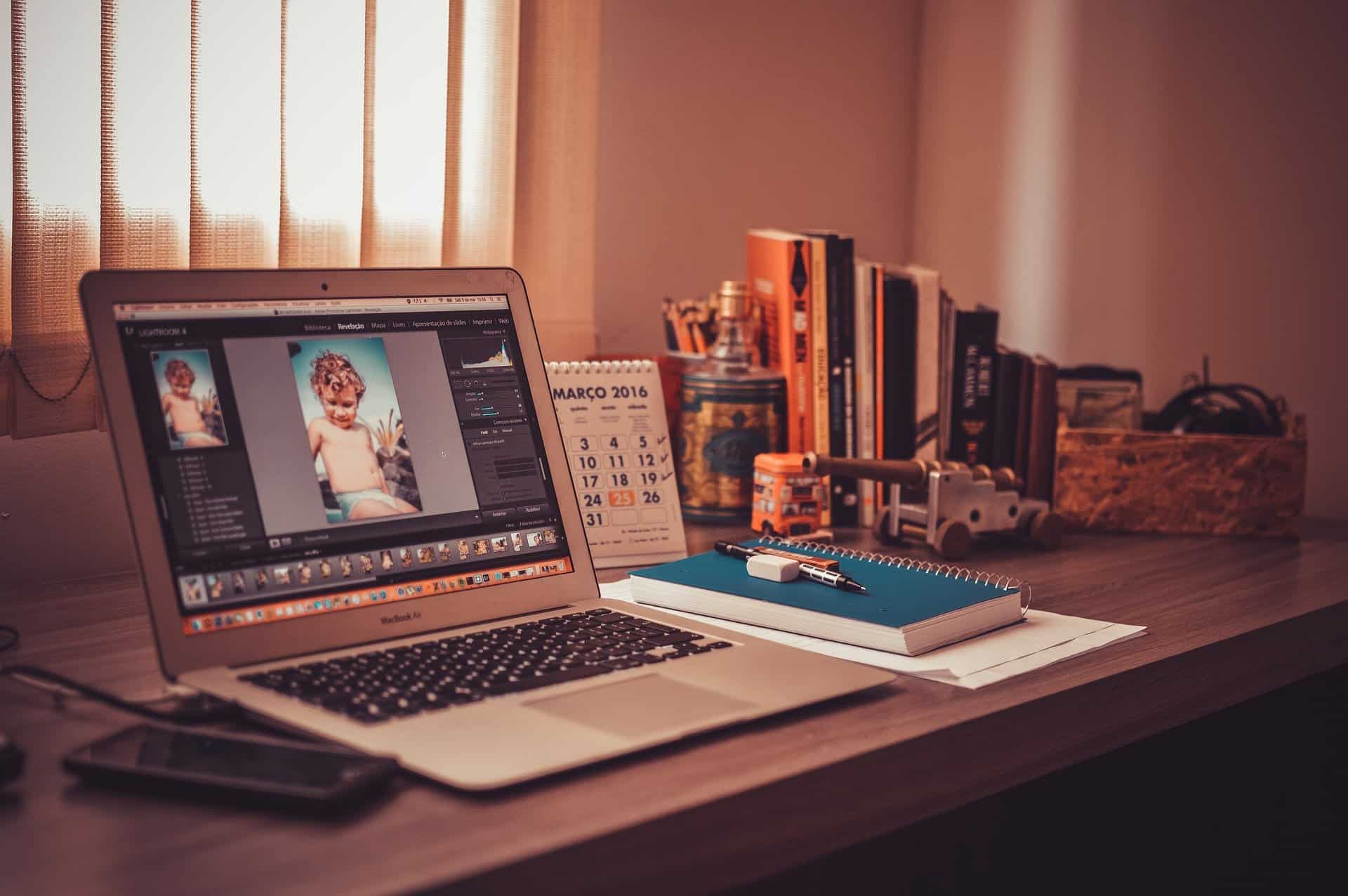 Laptop on desk in home office