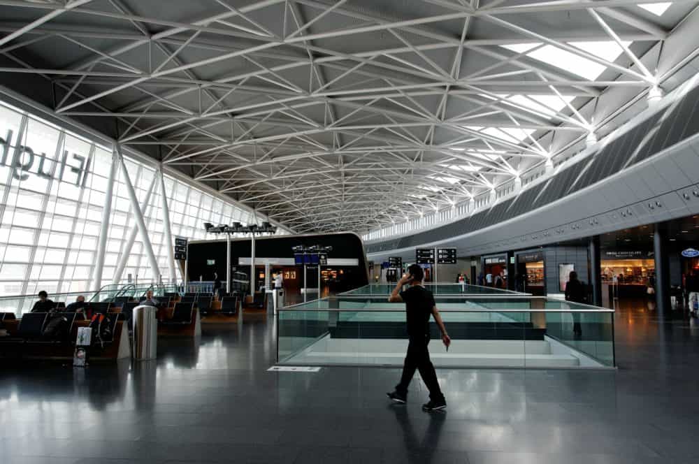 Man on phone in airport