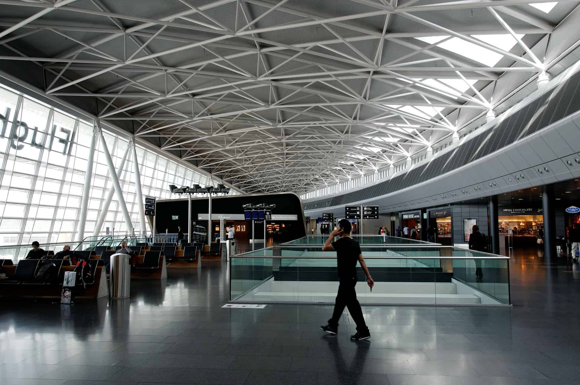Man on phone in airport