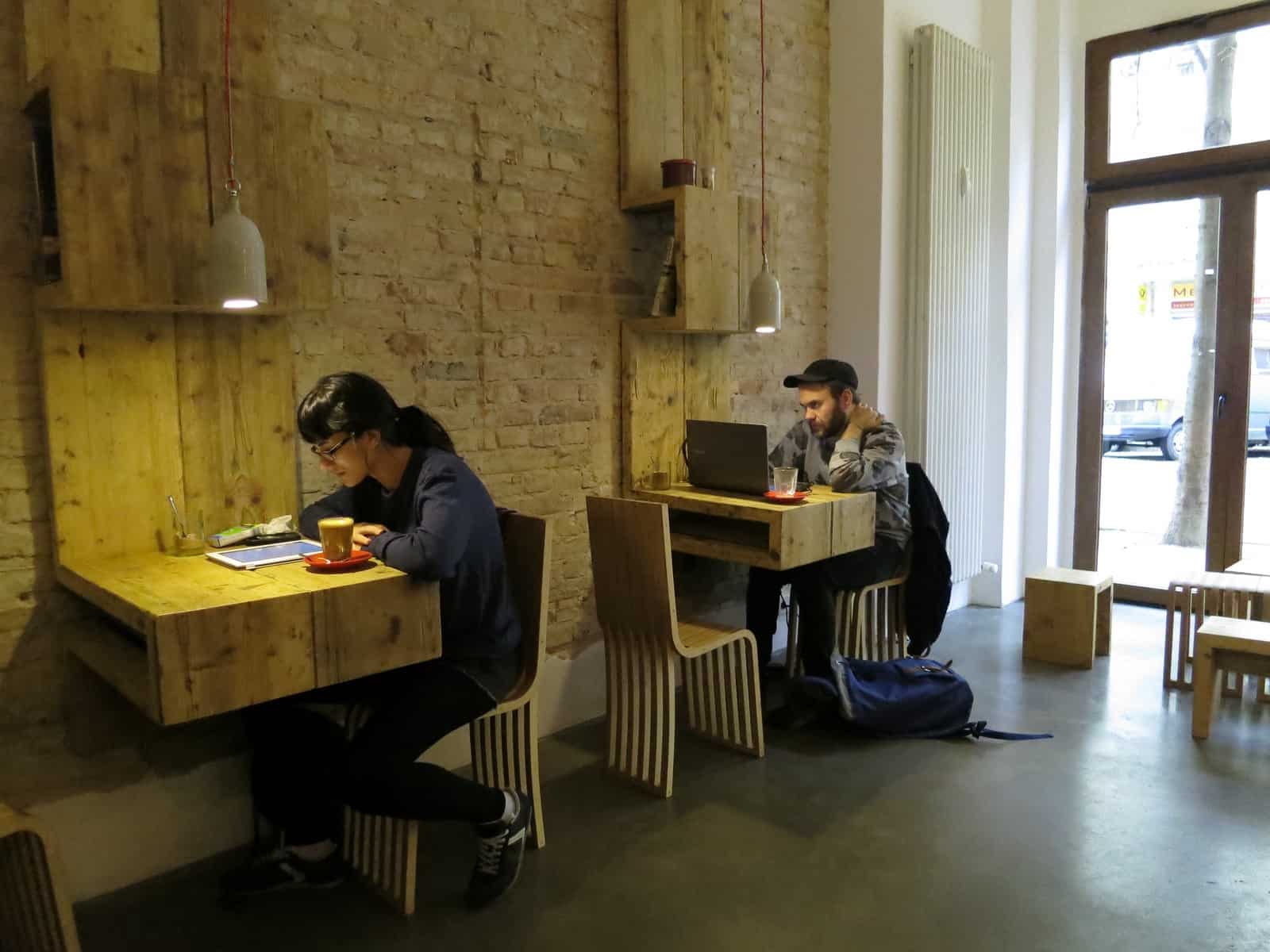 Working in cafe